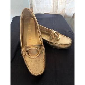 Ann Klein Iflex Gold Leather Loafers Size 6M Metallic Slip on Comfort Flats